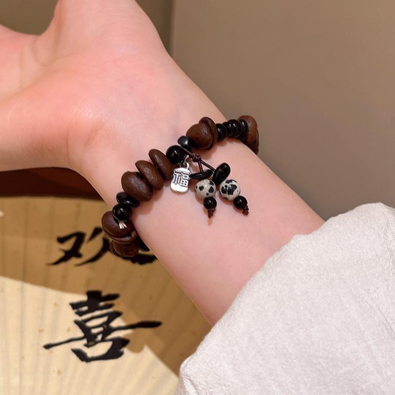 Neuer chinesischer Stil Glückszeichen Kaffeebohnen Perlenarmband Damen Retro Nischenarmband Schmuck