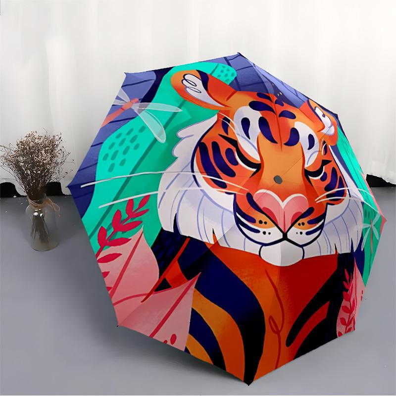 1pc Tiger Nature Automatic Open/Close Umbrella, Portable Folding Umbrella for Travel, Themed Events, It is suitable as a gift for various festivals, O