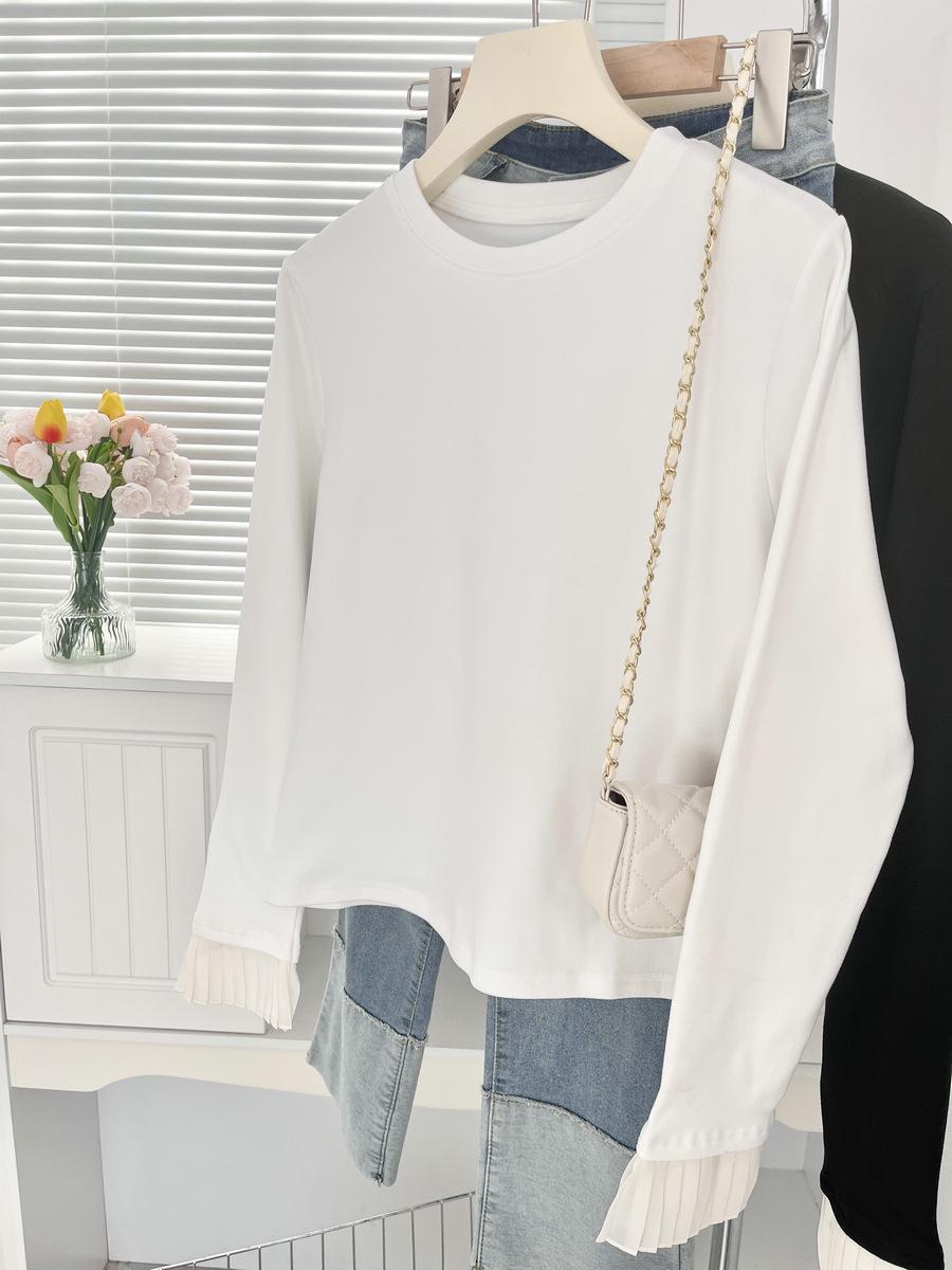 

Жіноча приталена футболка з довгим рукавом з пісочною обробкою - Модний трендовий повсякденний топ з круглим вирізом на зиму 2024