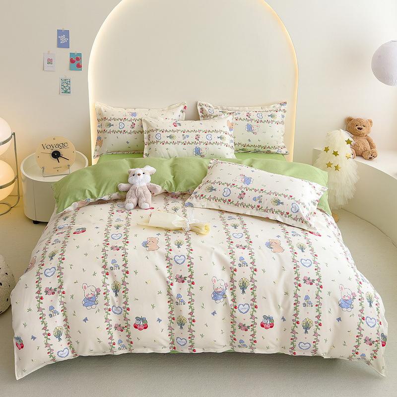 Twill Abraded Thickened Bed Four-piece Set Three-piece Set Bed Sheet Quilt Cover Pillowcase