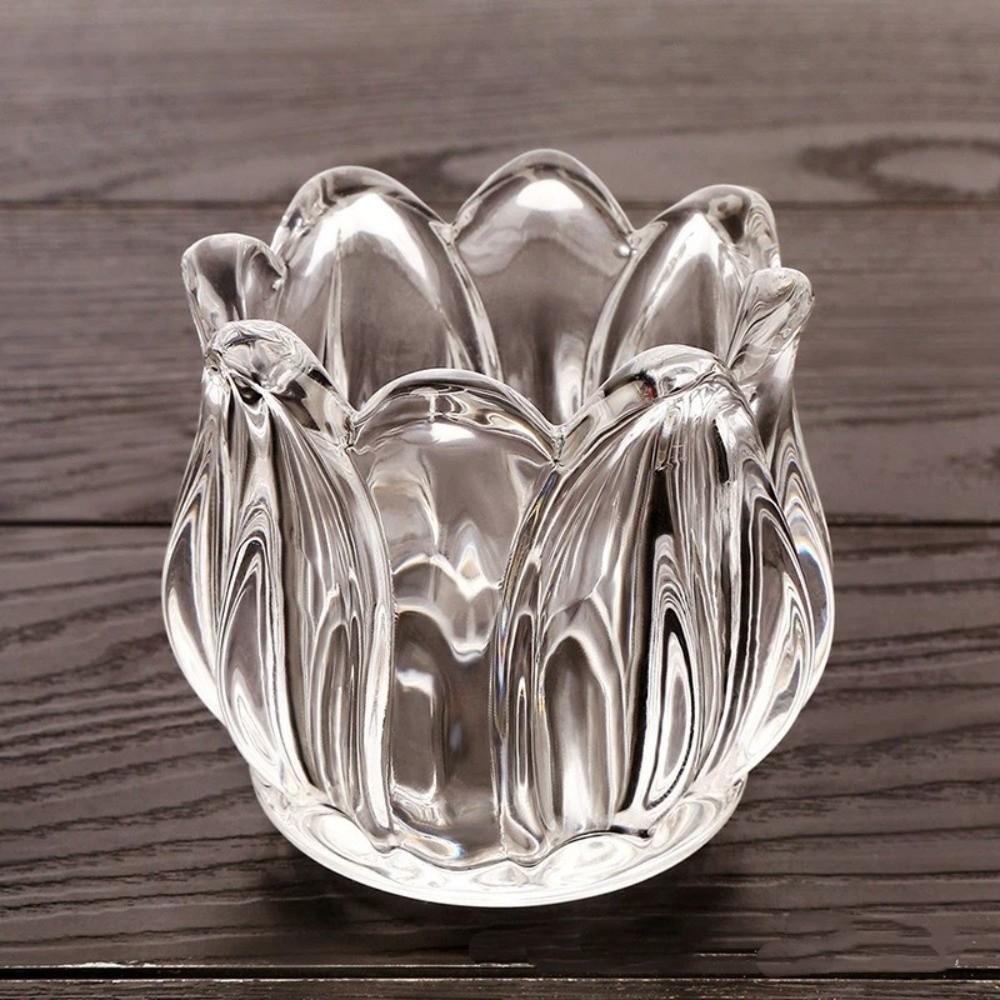 2PCS Creative Vintage Tulip Shaped Candle Holder Romantic Mini Glass Candle Holder Ornament Clear Candlestick Holder Living Room