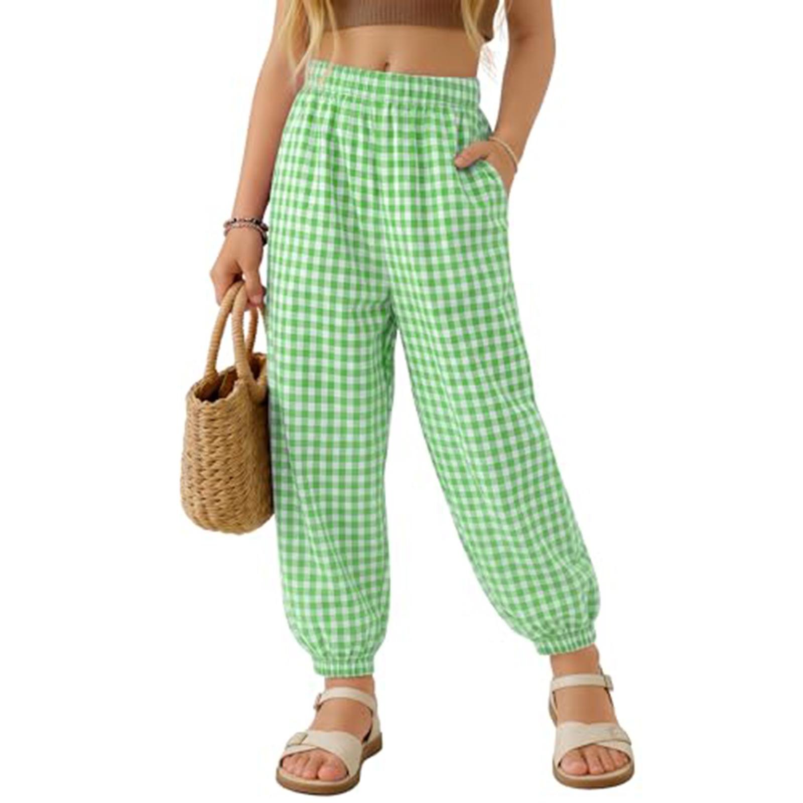 Children s Fashionable Knickers, Checkered, Loose And Casual Pants 100 зелёный