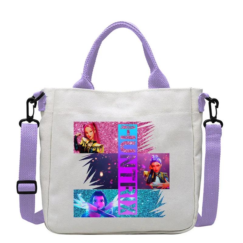 KPop Demon Hunters Shoulder Bag Kawaii Cartoon Handbag Large Capacity Crossbody Fashion Portable Canvas Storage Bags Gift Kid Friendly Entertaining
