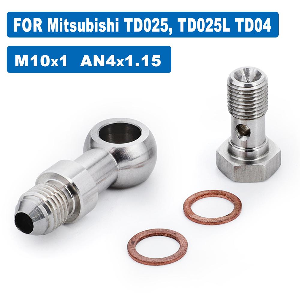 For Mitsubishi TD025 TD025L Racing Banjo Bolt Kit M10x1.0 to 4AN Turbo Oil Feed 1.5mm Restrictor