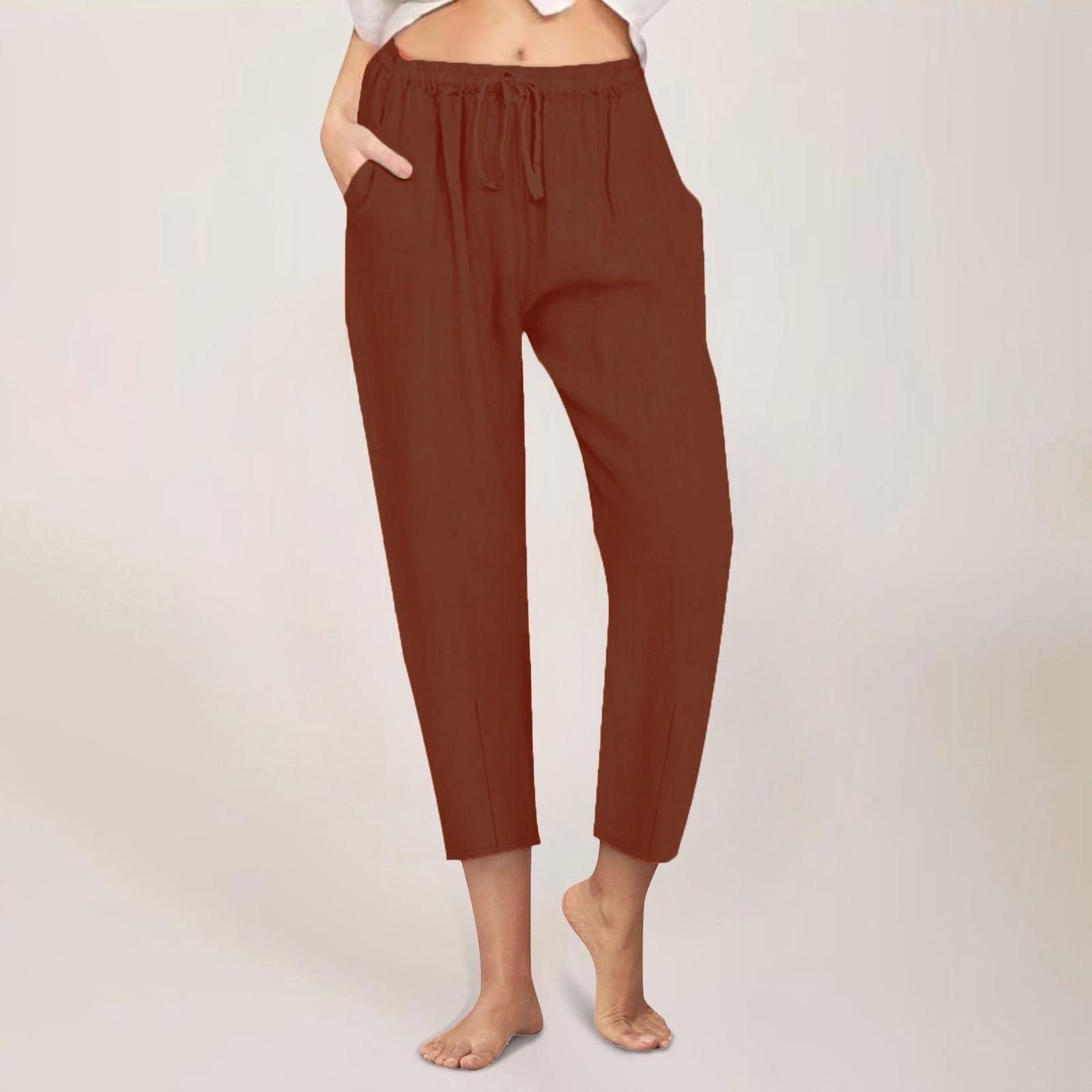 

Women s Casual Straight Pants Color Casual Points Pants With Pockets XL винний