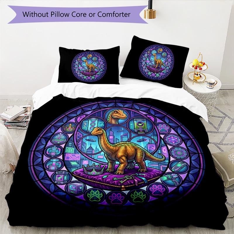 Dinosaur Kingdom Glass Pattern Bedding,Quilt Set Quilt Cover Pillowcase Home Birthday Gift (1 * Duvet Cover + 2 * Pillowcase, Without Core)