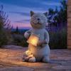 Solar Cat Statue Holding Lantern Waterproof Resin Light Garden Kitty Sculpture Outdoor Kitten