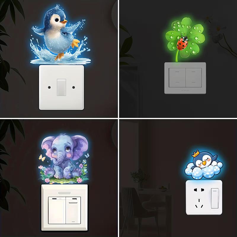 Glow-in-the-Dark Switch Stickers Penguins Elephants Design Self-Adhesive Removable Wall Stickers Suitable For Switches & Outlets