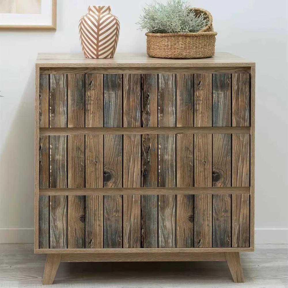45cm Retro Faux Wood Grain Peel Stick Wallpaper Self-adhesive Wood Plank Wall Stickers Roll Removable Vinyl Wall Covering