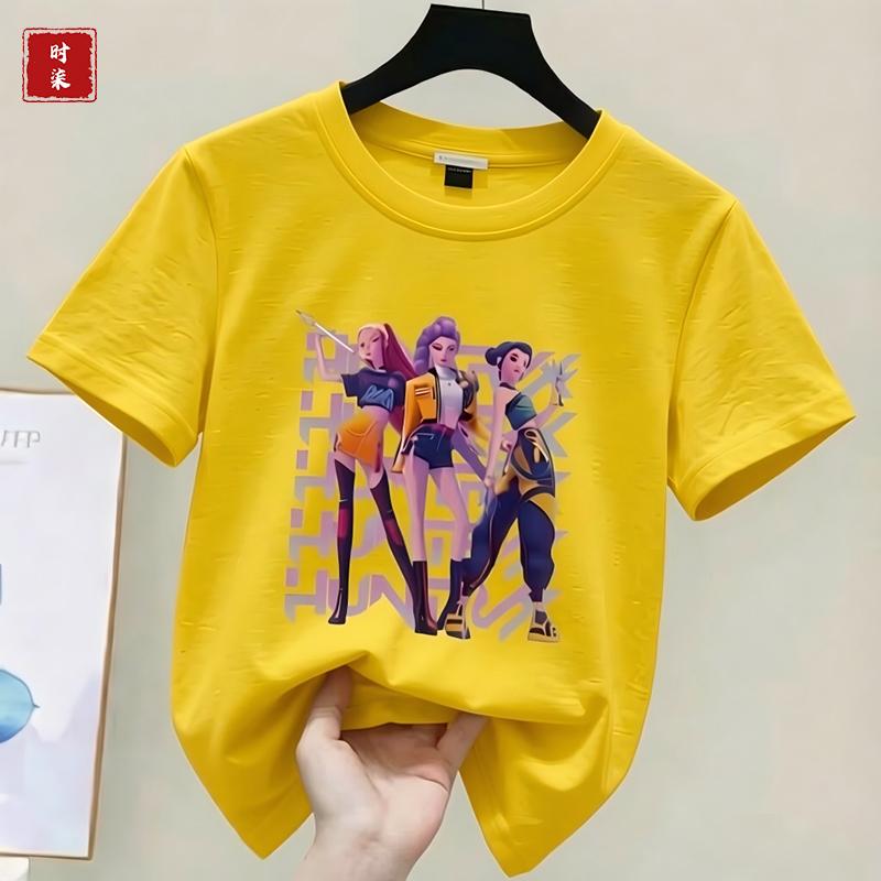 Childrens Kpop Demon Hunter Tshirt girls shortsleeved Tshirt childrens Saja Tshirt childrens casual clothing