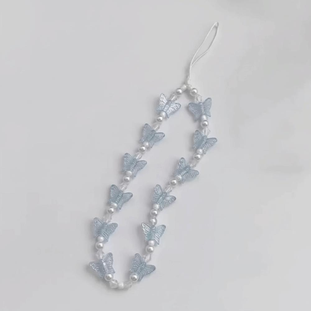 Anti-Lost Design Phone Chain Strap Plastic Pearl Beads Butterfly Phone Charm For All Phone Case