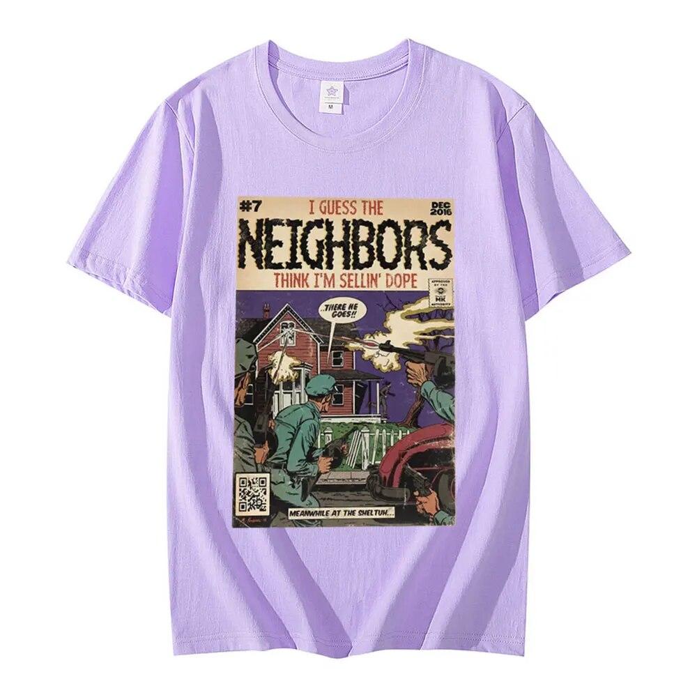 J Cole - Neighbors Comic Book Parody T-shirt Band Cole Music Tour Graphic T Shirt Unisex Harajuku Punk Hip Hop T-shirts Unisex Tops