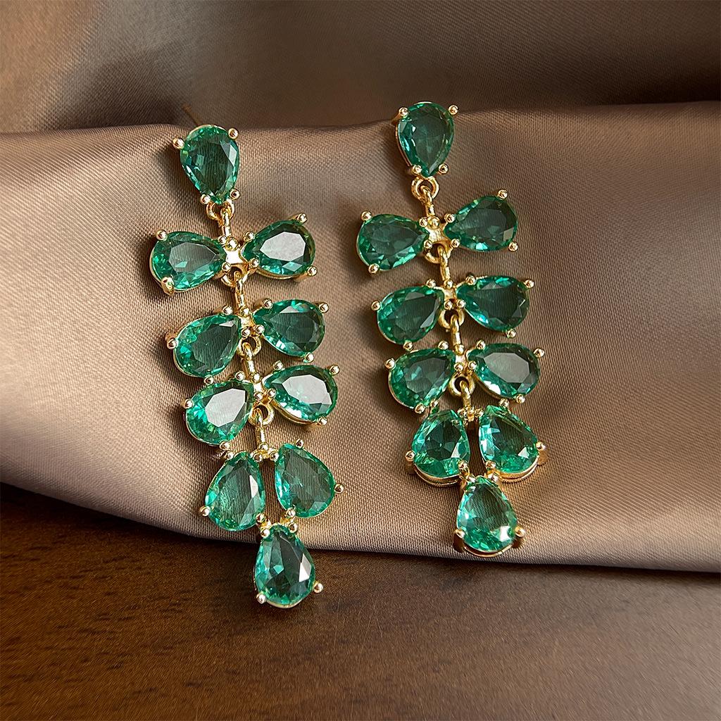 

925 Silver Needle Zircon Leaf Tassel Drop Earrings - Elegant, High-End, Versatile Women s Jewelry