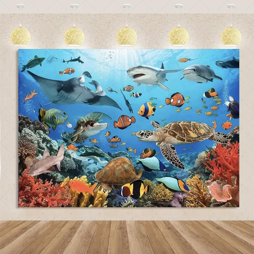 Marine Life Exploration Ocean Theme Series Birthday Party Decoration Background Cloth Gift Underwater Banner Photography Studio