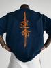 Men's casual short-sleeved shirt, 100% pure cotton Japanese samurai sword printed T-shirt, fashionable and breathable top
