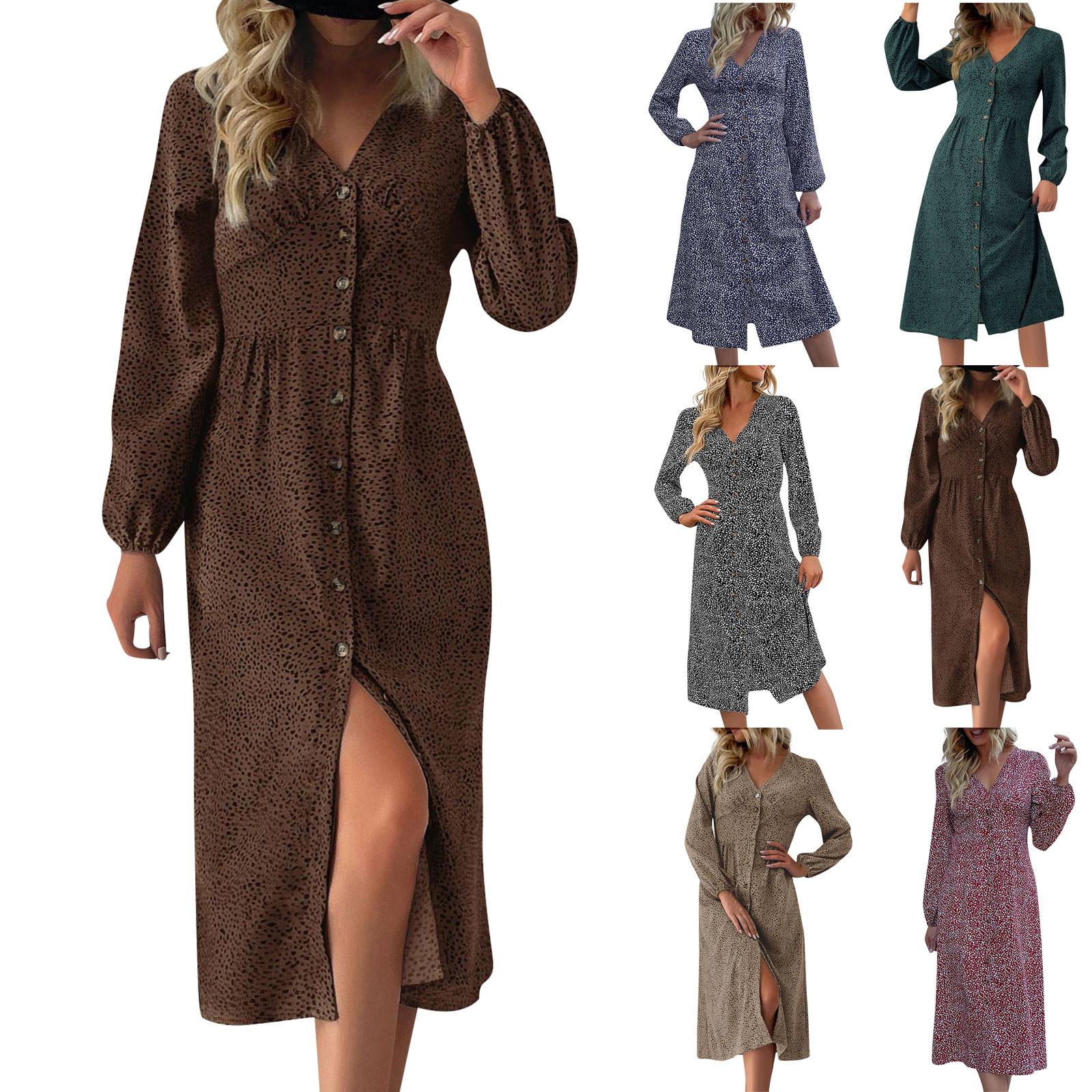 

Женские повседневные платья, длинное платье миди с длинным рукавом и v-образным вырезом, расклешенное миди на весну, лето, осень