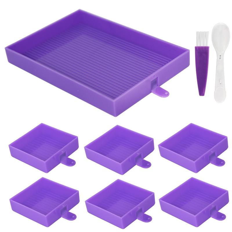 Set di Vaschette di Ordinamento per Pittura Diamante con 6 Vaschette Organizzatrici per Perline Scanalate Pennello e Cucchiaio per Arte con Strass Accessori per Artigianato Fai-da-te
