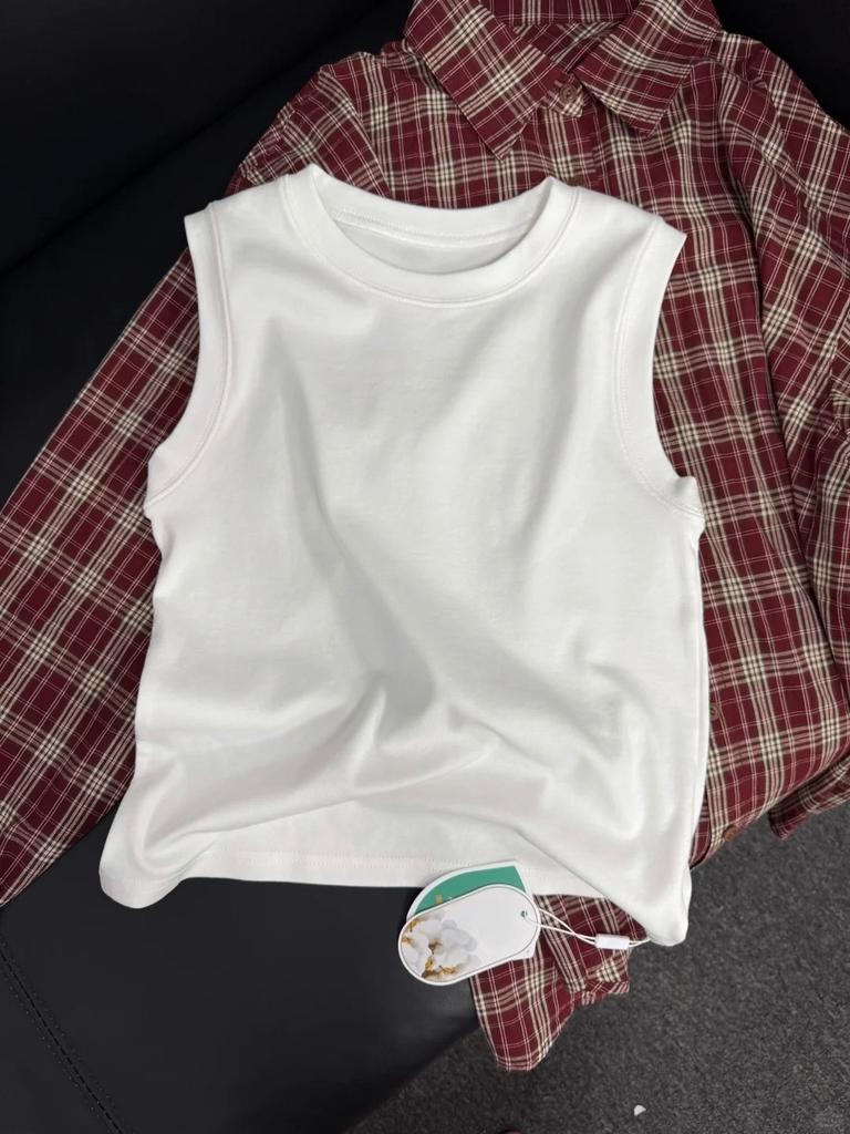 White sleeveless suspender outer wear cover breasts round neck I-shaped vest women's spring summer Korean version with bottoming shirt top