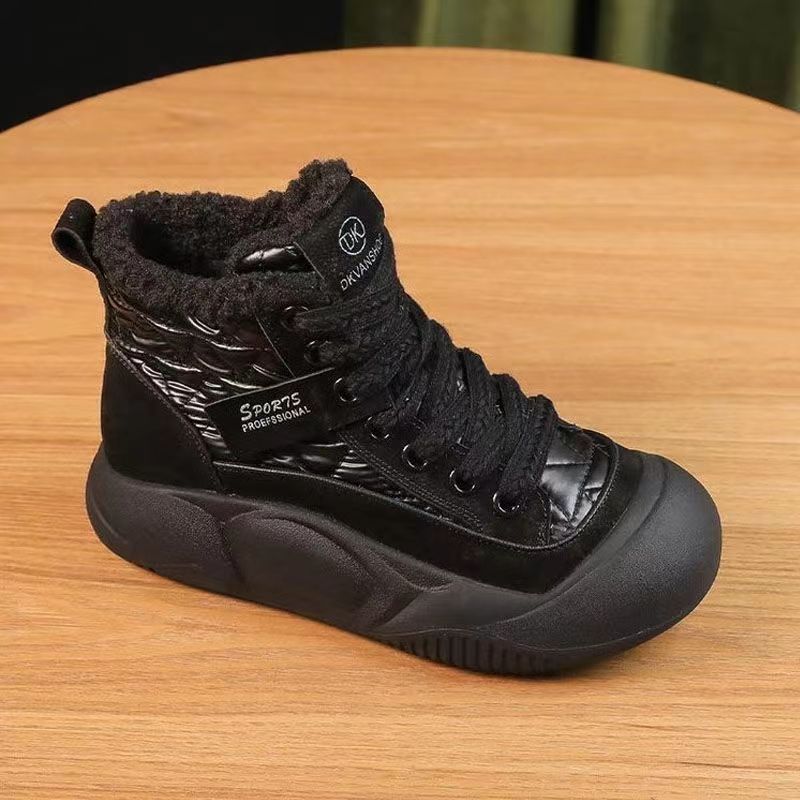 

Кожаные зимние ботинки женские бархатные утолщенные теплые большие хлопковые туфли на платформе короткие ботинки хлопковые ботинки 40 чёрный