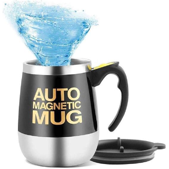 Self Stirring Mug Coffee Cup/Auto Magnetic Mixing Tea Hot Chocolate Cocoa Protein 400ml, A006M Black