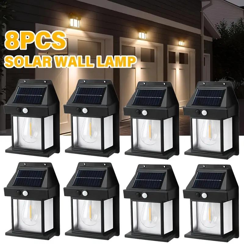 2-8PCS Solar Wall Lights with Motion Sensor Outdoor Solar Garden Light 3Mode Waterproof Solar Tungsten Wall Lamp for Yard Garage