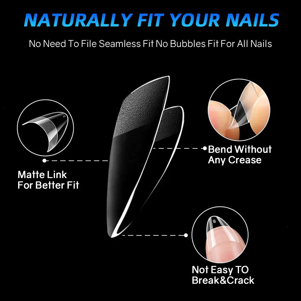 240 PCS Half Nail Tips Transparent Acrylic Half-cover Nail Tips 12 Different Sizes Pressing On Nail Stickers Nail Art Tools
