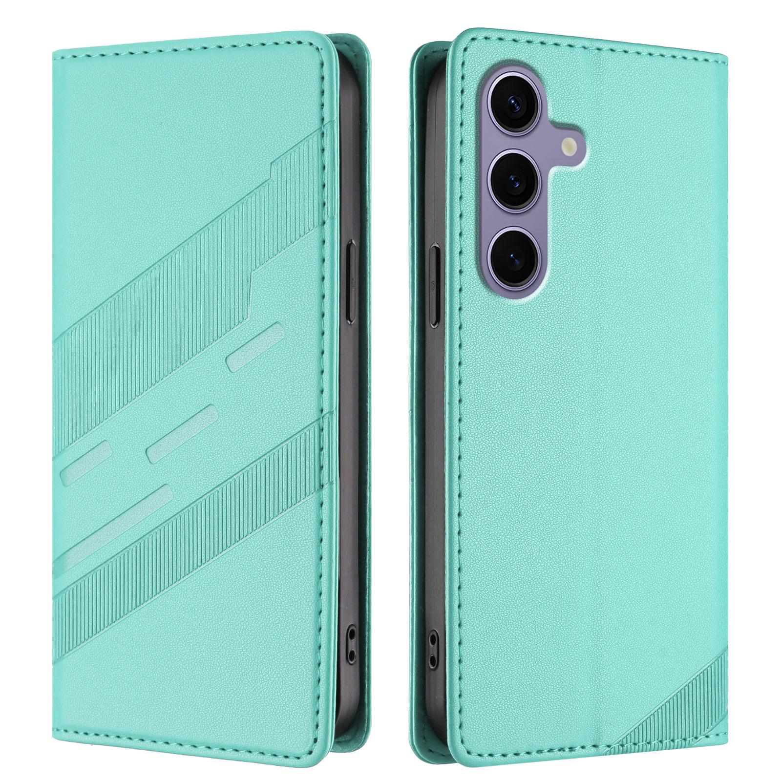 

For Samsung Galaxy S25 Phone Cases Punk Style Imprinted Wallet Stand Leather Cover Mint Green
