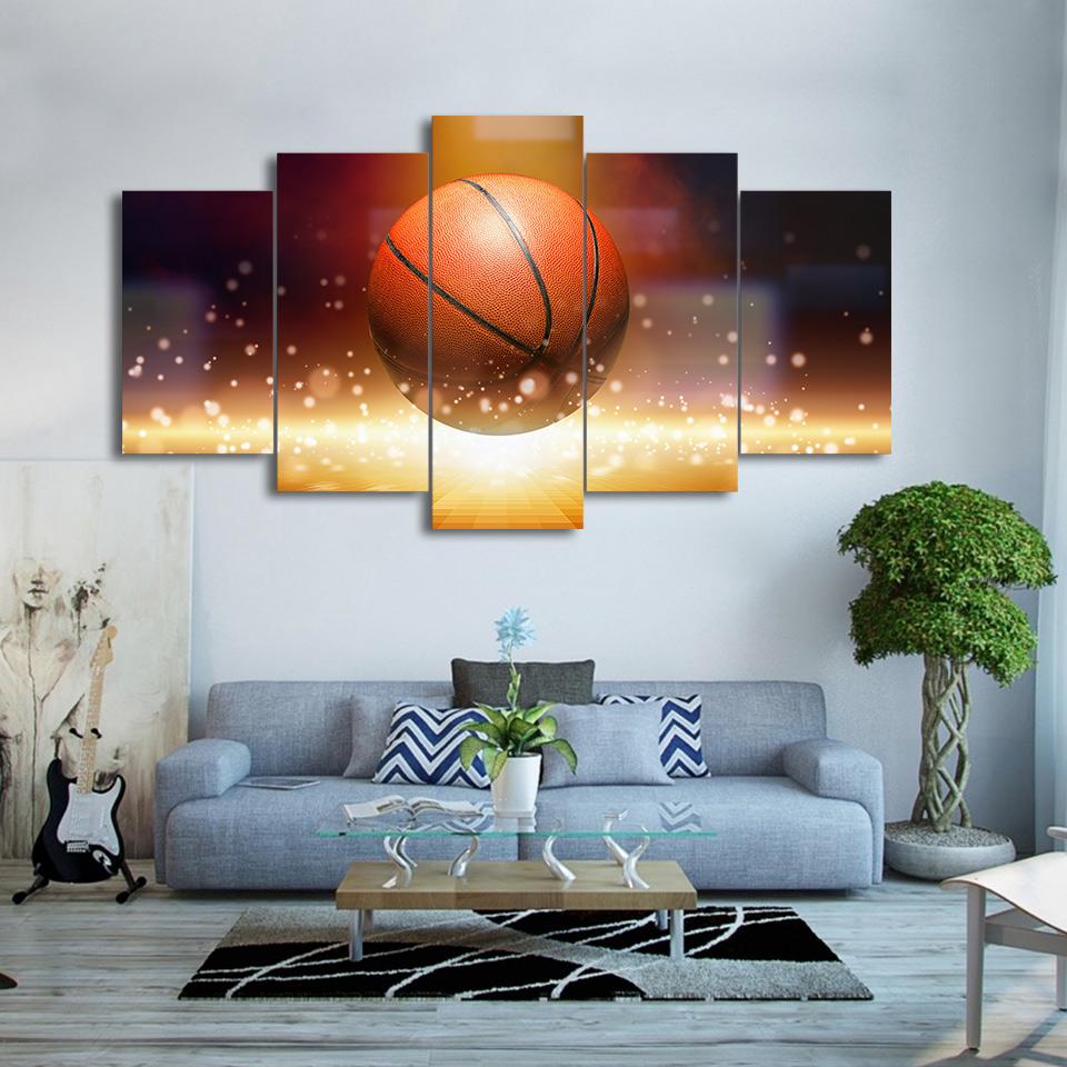 HD Print Modular Framework Wall Art Canvas Painting Popular 5 Panel Flame Basketball Picture For Living Room Decor Poster