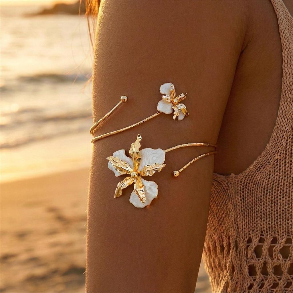 Französisches Retro Perlmutt Emaille Blumenarmband
