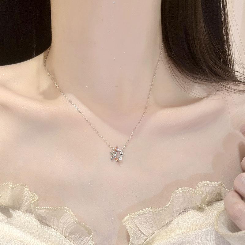 Nowy naszyjnik z diamentami w kolorze szampańskiego złota z motywem kłosa pszenicy i ptaka dla kobiet, luksusowy niszowy design, łańcuszek na obojczyk z białym gołębiem