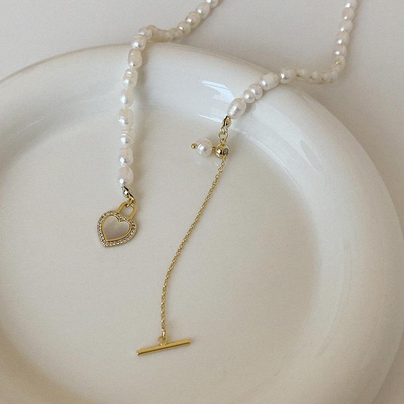 Korean Pearl Chain Choker Necklace For Women Girls  Trend Jewelry Heart Tassel Pendant Necklace Bridal Engagement Gift