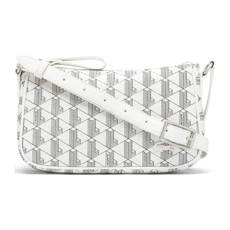 Lacoste Interwoven Print Zipper Closure Shoulder Bag Medium Women shoulder bag White NF4080DG-F89 White,Medium