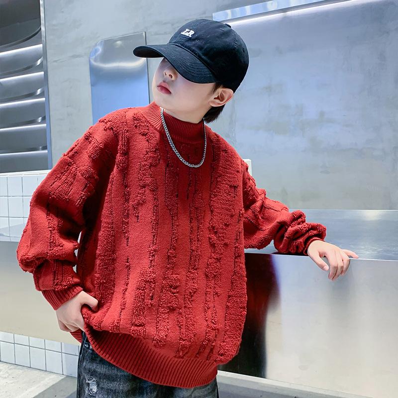 Boys Casual Red Sweater Fall/winter Children's Fleece Sweater