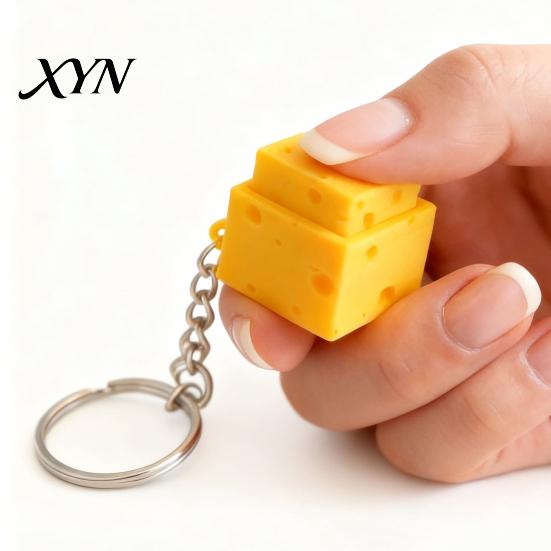 Cheese Shaped Clicker Simulated Fidget Keychain, 3D Printed Cube Finger Clicker, Toy Anxiety Stress Relief Push Button for Office Classroom
