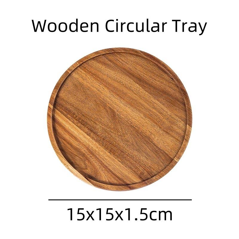 Acacia Wood Round Serving Tray, Wooden Platter for Bread, Fruit, Dessert, Snack, Nuts, Multipurpose Home Kitchen