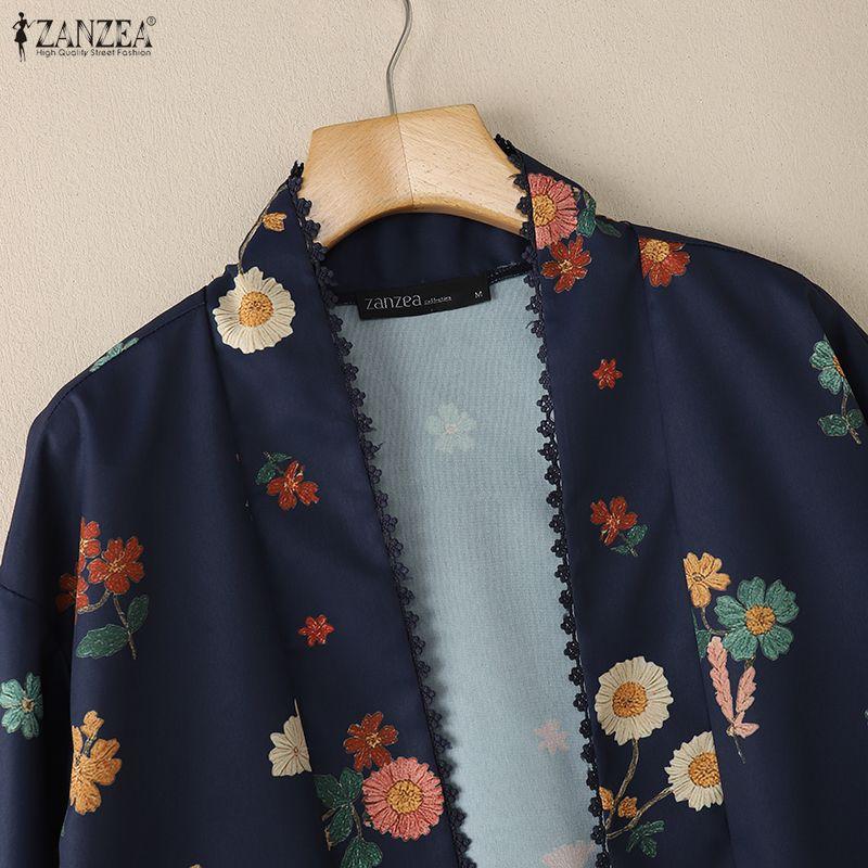 ZANZEA Women Floral Print Loose Casual Long Sleeve Thin Cardigans