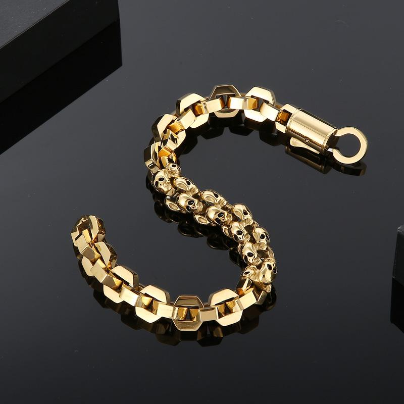 Trendy Jewelry, Creative Splicing Skull Polygon Electroplated Titanium Steel Men'S Bracelet