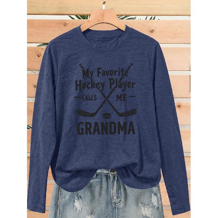 Women's casual sports long sleeve A loose-fitting hockey player design that can also be worn by grandmothers T Shirt Versatile autumn styles are