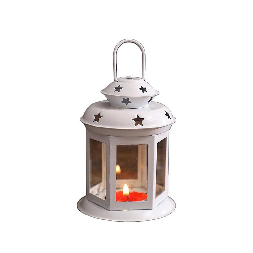 

Candle Box Star Pattern European Candlestick with Handle Castle-Shaped Retro Hanging Lantern Living-Room Tabletop Ornament