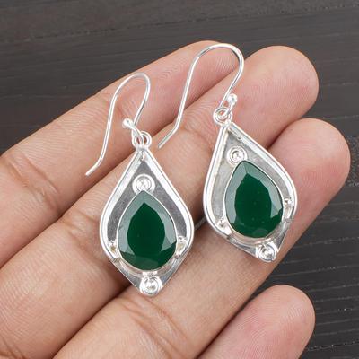 Boucles d'oreilles en Onyx Vert Facetté, Bijoux en Argent Sterling Massif 925, Boucles d'oreilles Fait Main, Pour Thanksgiving