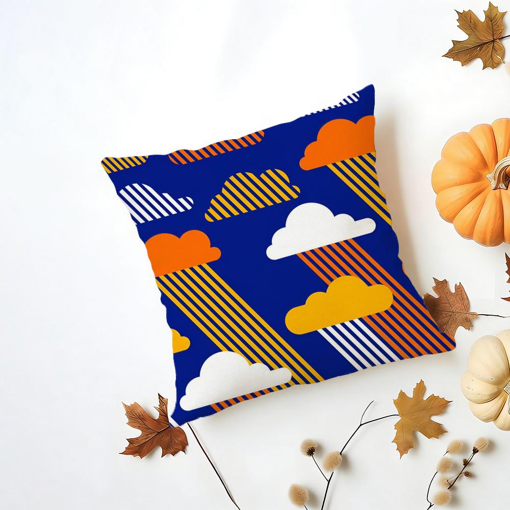 Vibrant Modern Rainbow Series Geometric Print Cushion Cover Washable Linen Pillowcase Soft for Daily Sofa Bed Home Room Decor