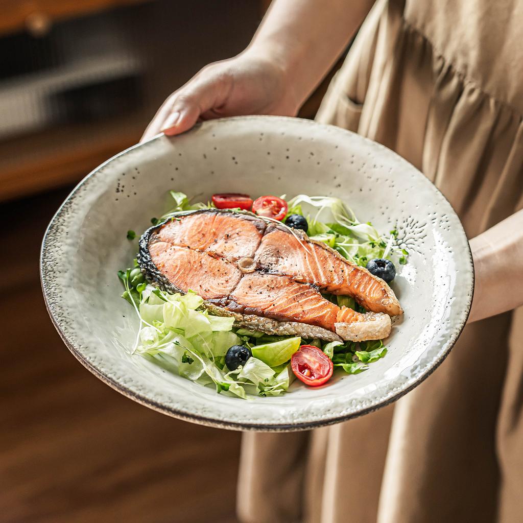 Thick Straw Hat Bowl Retro Style Old Ceramic Bowl Tableware Steak Pasta Bowl Household Vegetable Bowl Salad Bowl