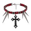 Punk style cross rivet red leather choker sweet cool babes collarbone chain niche design necklace female