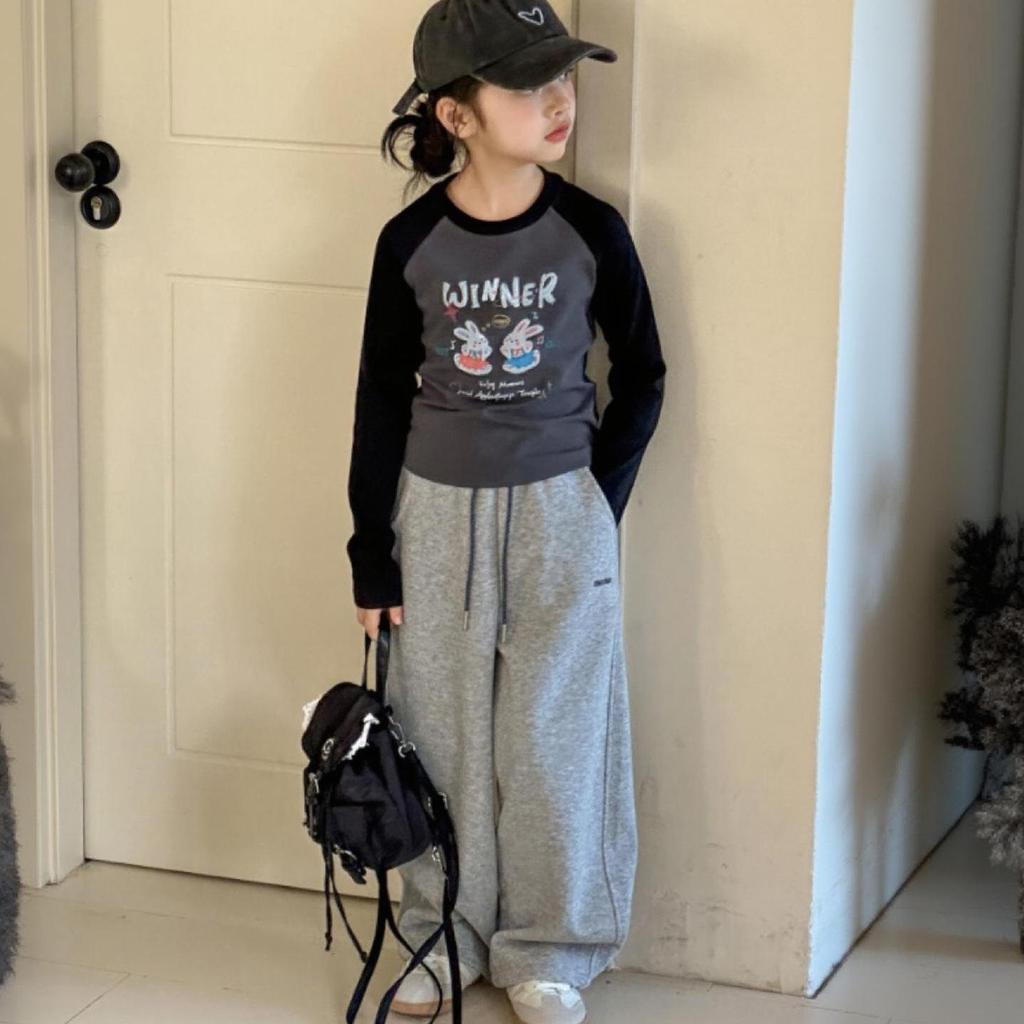 Girls' Autumn 2025 Straight-Leg Sweatpants: Casual Wide-Leg Sports Track Pants