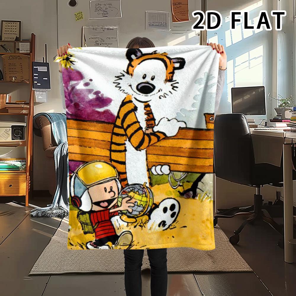 1Pc Calvin and Hobbes Print Flannel Blanket, High Quality Comfortable for All Seasons, Home Decor, Warmth and Comfort, Perfect for Christmas Gifts