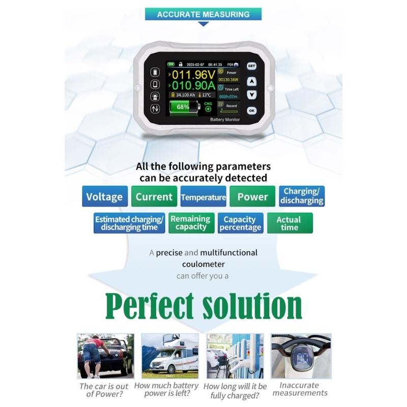 Neuer KH140F Batteriemonitor 0-120V Spannungs- und Stromtester Wohnmobile Batterie VA Coulomb-Zähler für Auto LKW Motorrad