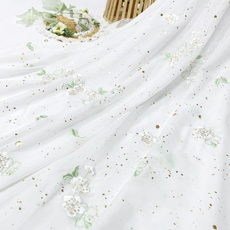 1M Flower Embroidery Gradient Tulle Fabric Flowing Lace Chiffon Fabric For Diy Sewing Chinese Style Hanfu Shirts Stage Costume
