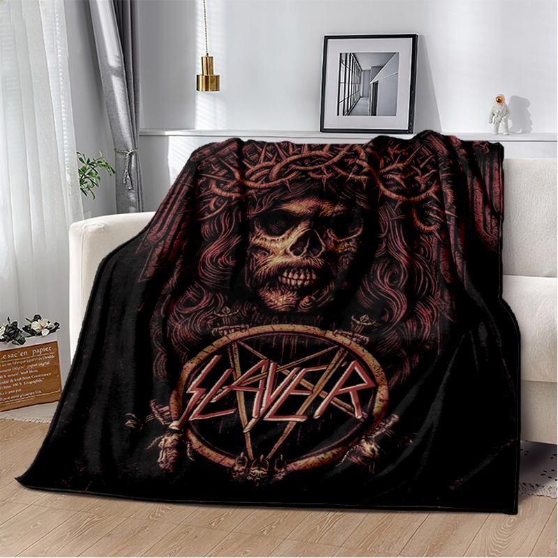 3D Retro Band Slayer Heavy Metal Rcck Sign Blanket,Soft Throw Blanket for Home Bedroom Bed Sofa Travel Cover Kid Gift