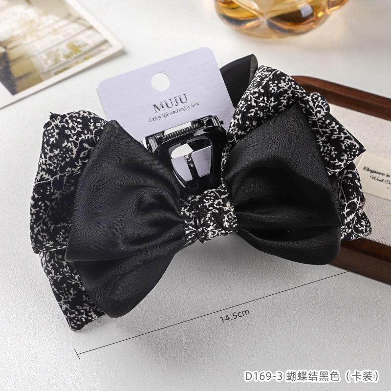 1pc Ashew Flower Grab Clip Satin Floral Bow Hairpin Temperament Premium Large Back of The Head Hair Shark Clip
