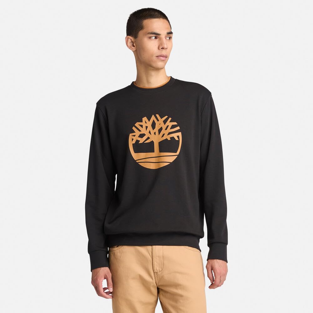 Timberland Men's Tree Logo Loopback Crew Neck Sweatshirt, Black, Size S (TB0A6AZR0011)
